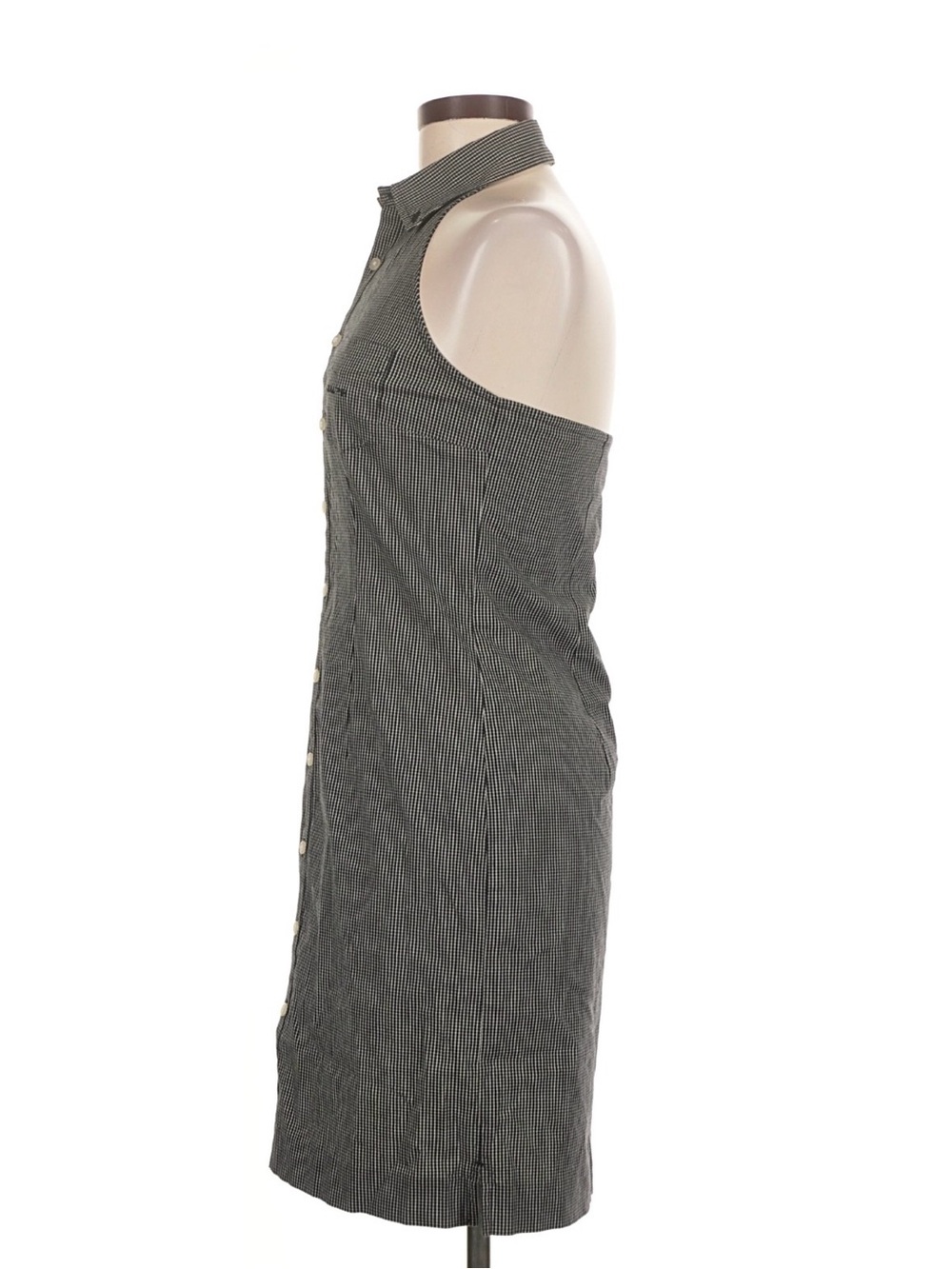 Vintage Ralph Lauren Halter Mini Dress Button Up 90s White Check Fitted Bodycon - Picture 4 of 5